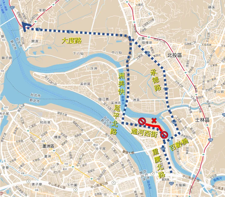 水門關閉替代動線3。北市交通局提供