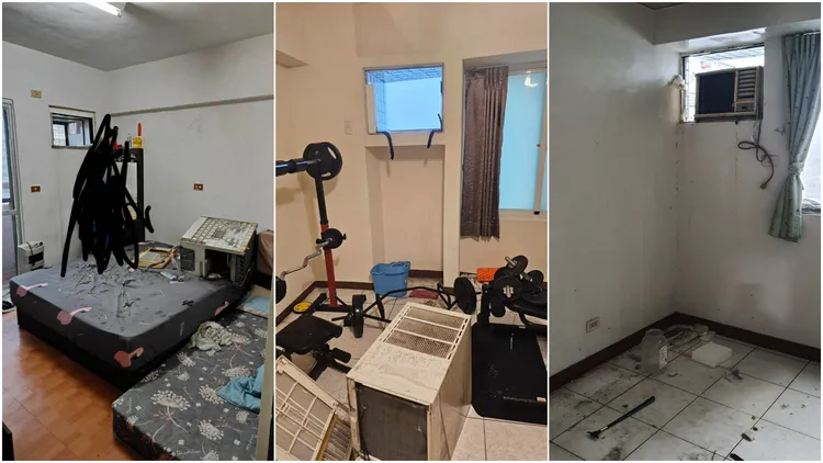 許多高雄人家中窗型冷氣都被颱風「隔牆」吹落。翻攝《高雄大小事》臉書