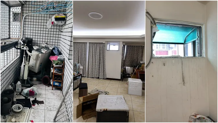 許多高雄人家中窗型冷氣都被颱風「隔牆」吹落。翻攝《高雄大小事》臉書