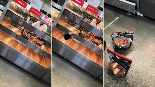 好市多員工「烤雞扔地板」懶得理 網友緩頰猜包裝惹的禍