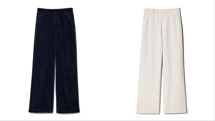 UNIQLO X COMPTOIR DES COTONNIERS燈芯絨寬褲，各1490元。品牌提供