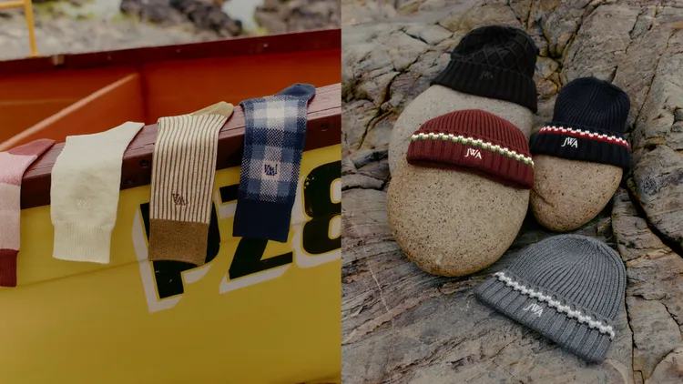 JWA HEATTECH襪子（左）各200元、JWA HEATTECH菱形紋針織帽（右）各590元。品牌提供