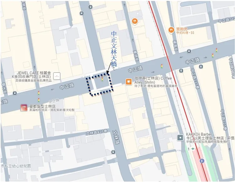 中正文林天橋位置圖。北市新工處提供