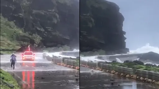 山陀儿巨浪扑路！汽车「倒退噜」逃命　目击者狂喊：救人啊