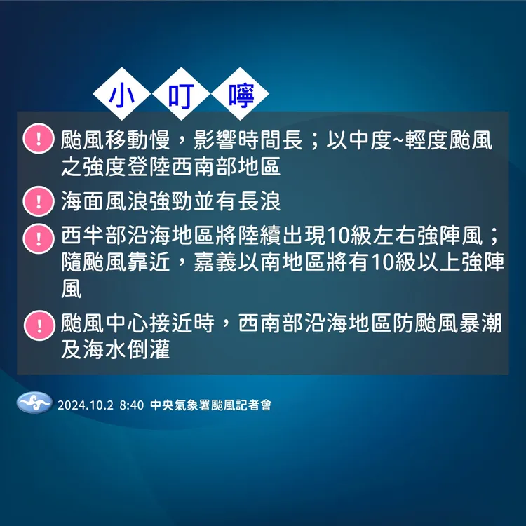颱風小提醒。氣象署提供