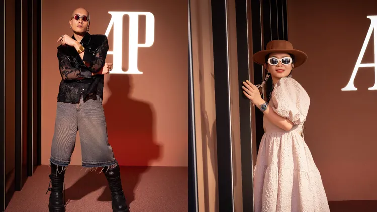 黃宣（左）與?te壞特現身「AP x MUSIC」音樂派對。品牌提供