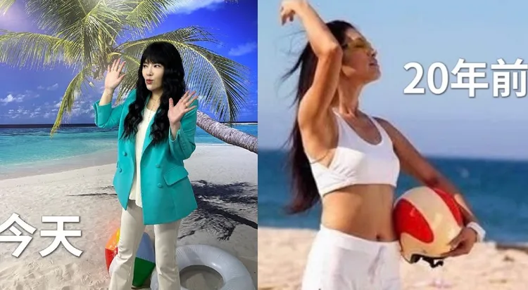 唐綺陽20年前在海邊拍照，小麥膚色有健康美。翻攝唐綺陽IG
