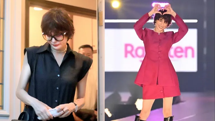 米倉涼子昨到西田敏行家中致哀，哭腫眼離開，之後敬業地露出笑臉走秀。翻攝《體育報知》、mainichikirei