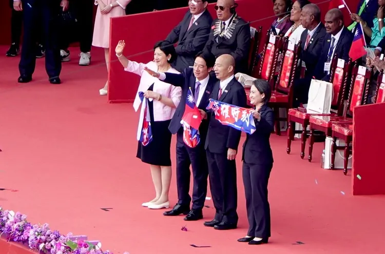 賴清德今在總統府前發表國慶談話。記者莊宗達攝