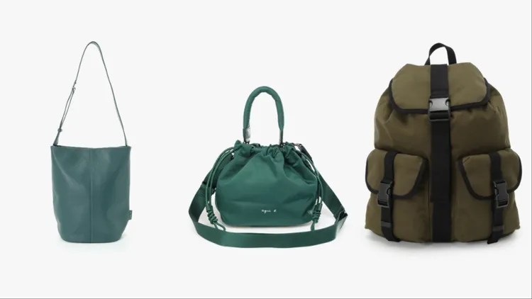 金屬b. Logo水桶包（左起）1萬4580元、尼龍束口包5280元、棉質後背包1萬980元。品牌提供