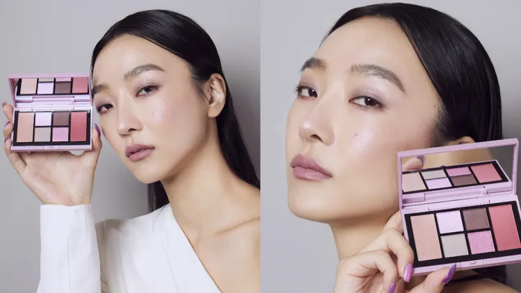 Model示範RMK粉潮眼頰彩盤。品牌提供
