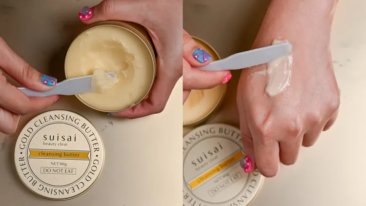 suisai緻潤淨透金黃奶油卸妝霜，不論質地、色澤、香氣都像極了配吐司的奶油。品牌提供
