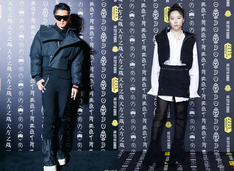 謝霆鋒（左）和王菲女兒竇靖童19日同場出席Moncler時尚活動。翻攝謝霆鋒微博、竇靖童微博