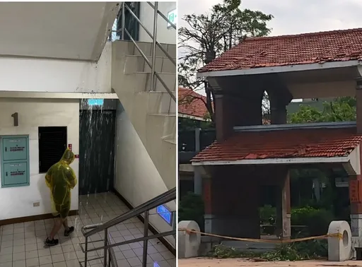 多圖/文藻樓梯驚現瀑布!颱風摧殘「慘如地震」