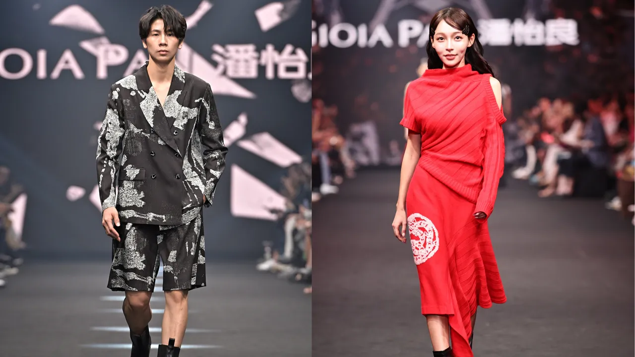 林郁婷（左）、林襄（右）替「針織女王」潘怡良走秀。品牌提供