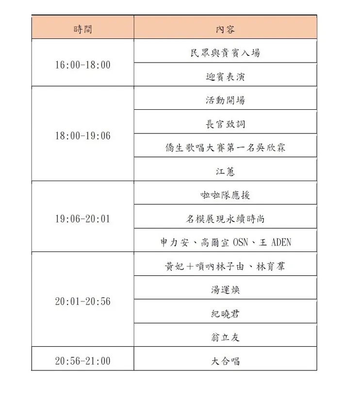 2024國慶晚會在台北 活動流程表。北市府提供