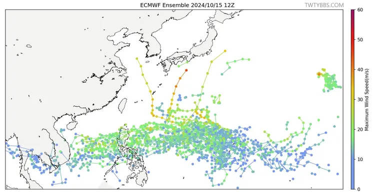 氣象粉專分享歐洲模式系集圖。翻攝「台灣颱風論壇｜天氣特急」臉書