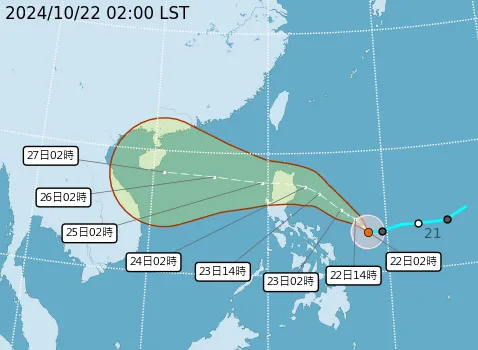 颱風潭美最新路徑。氣象署提供