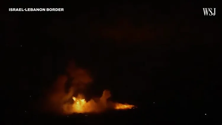 昨晚以色列對黎巴嫩展開「有限地面攻勢」產生的爆炸。翻攝自《華爾街日報》