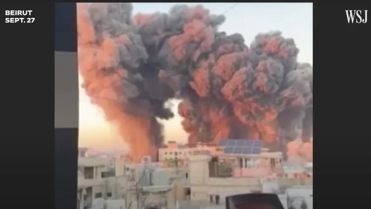 9月27日時以軍對貝魯特進行轟炸。翻攝自《華爾街日報》