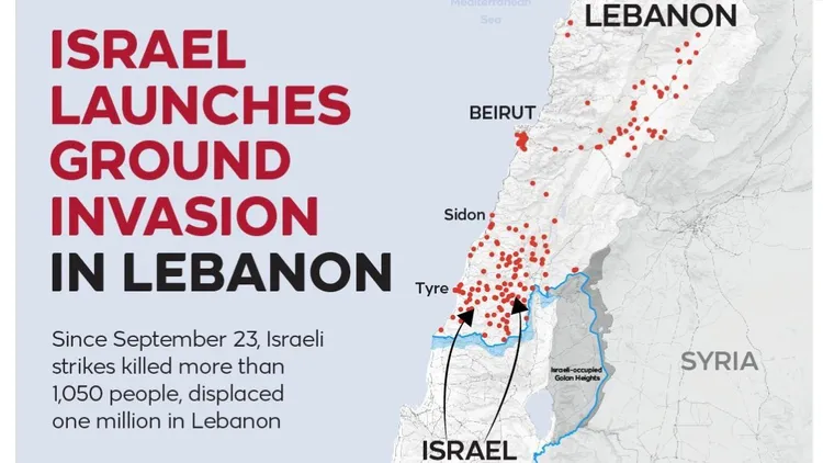 紅色標記為以軍對黎巴嫩進攻地點。翻攝自IG@trtworld