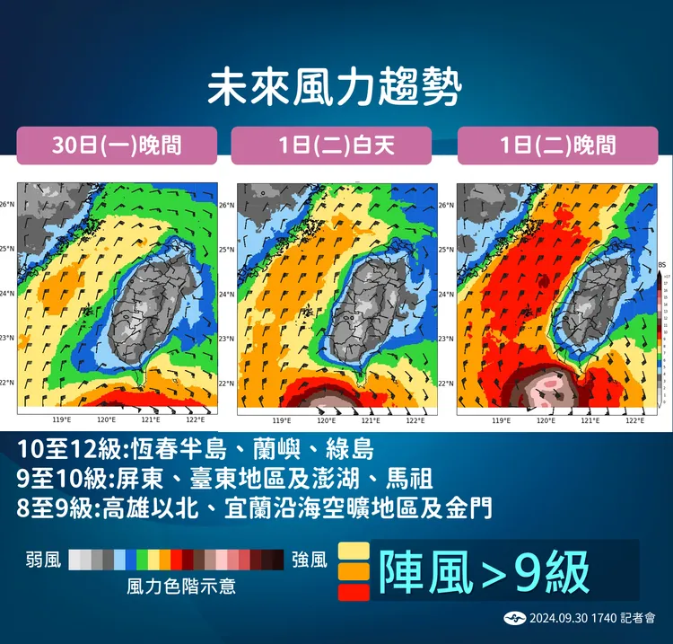 未來風力趨勢。氣象署提供