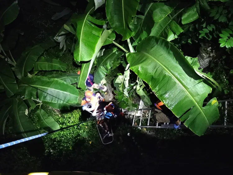 廖男跌落時下方有香蕉樹等植栽緩衝，才僥倖撿回一命。讀者提供