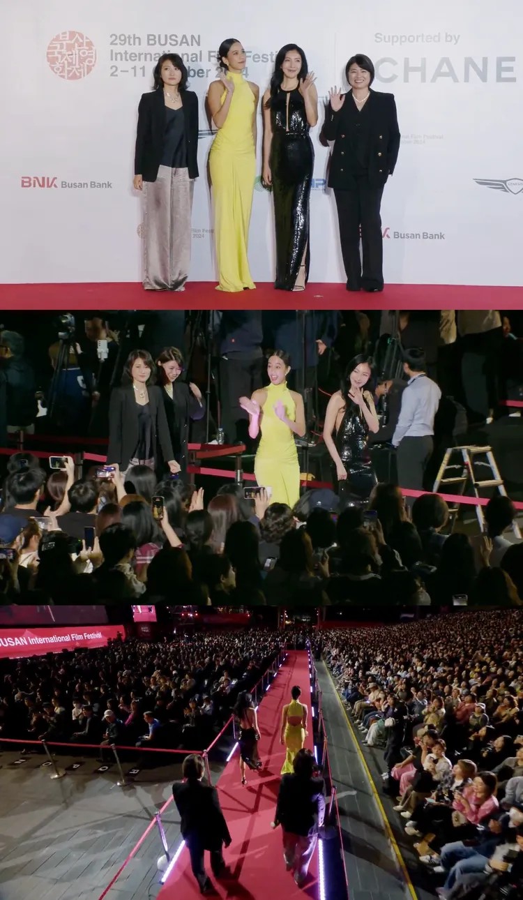 Netlix台灣原創劇《影后》受邀參加，楊謹華（上圖右二）胸前大開到肚臍。翻攝naver tv