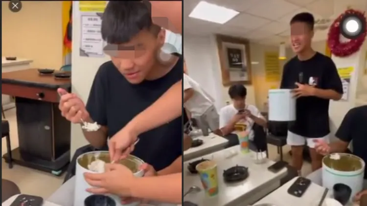 文大生吃火鍋惡搞，整桶冰淇淋拿到座位上爽吃。。翻攝dcard