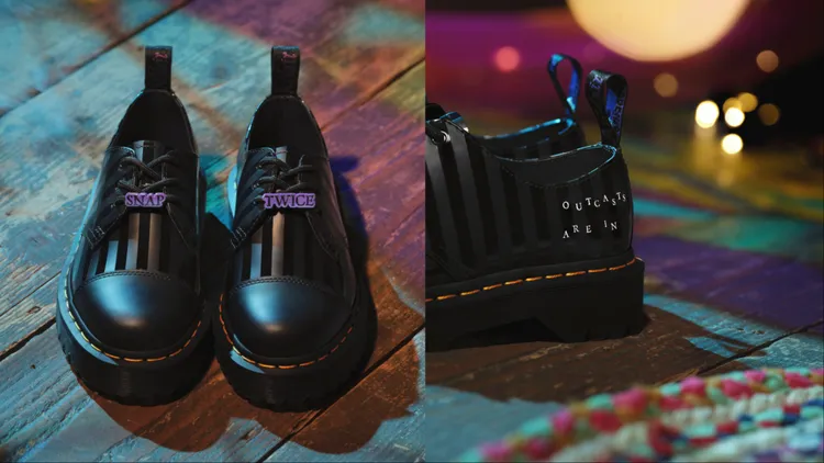 1461 Bex三孔馬汀鞋面選用Smooth皮革打造光澤條紋印花鞋面。品牌提供