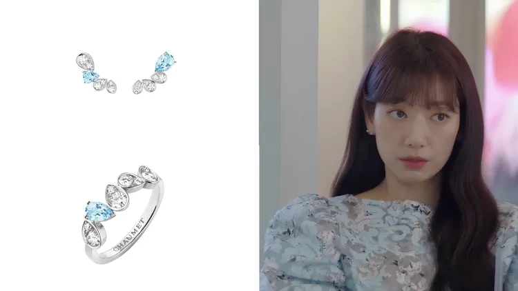 Joséphine Ronde d'Aigrettes 18K白金耳環（左上）19萬1000元、	Joséphine Ronde d'Aigrettes 18K白金戒指（左下）15萬9000元。單品圖品牌提供、有圖翻攝影片