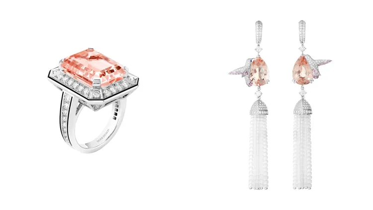 高級珠寶系列Hopi蜂鳥耳環（左圖），482萬元；Vendome Lisere系列戒指（右圖），127萬元。品牌提供