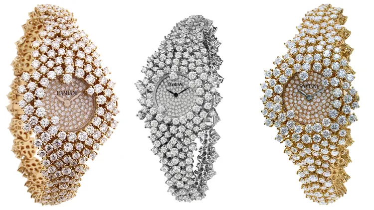 Mimosa含羞草鑽錶Masterpiece大師傑作高級珠寶全鑽款式，各335萬元。品牌提供
