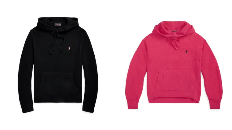 可水洗喀什米爾羊毛毛衣（左）、喀什米爾羊毛連帽衫（右），各1萬6880元。品牌提供