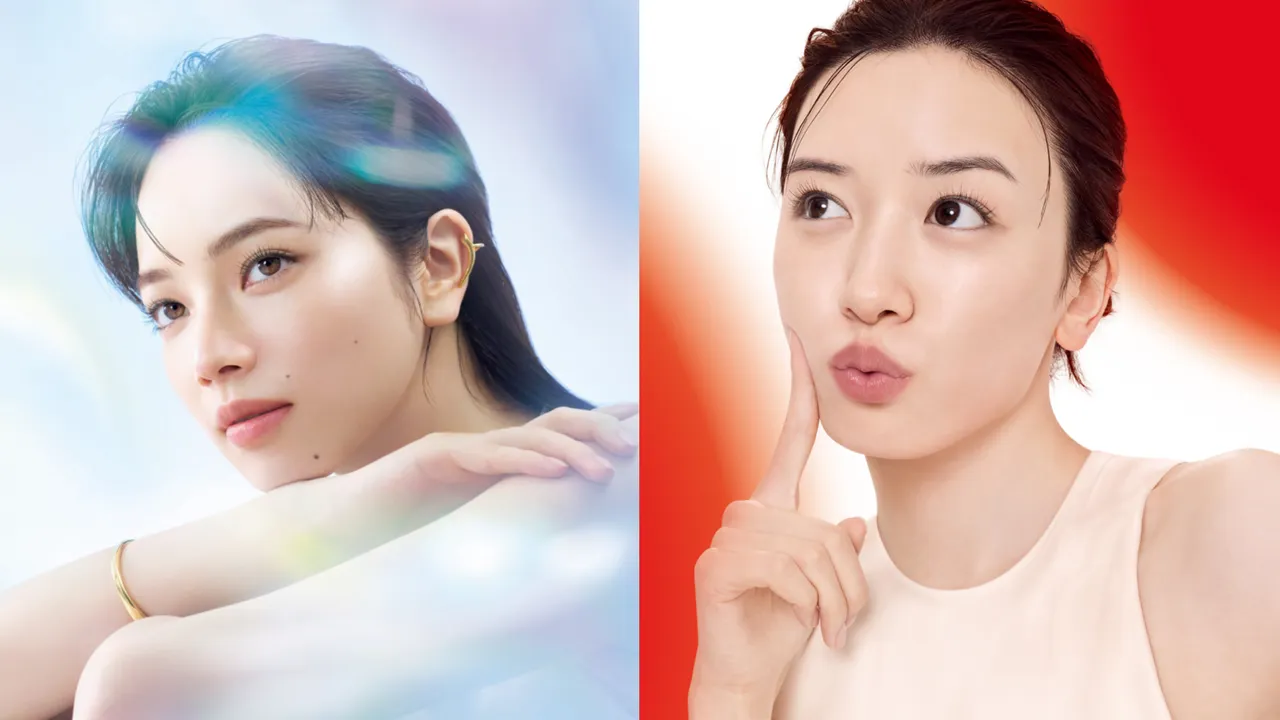 小松菜奈（左圖）、永野芽郁（右圖）愛用安耐曬和SK-II打造透明感美肌。品牌提供
