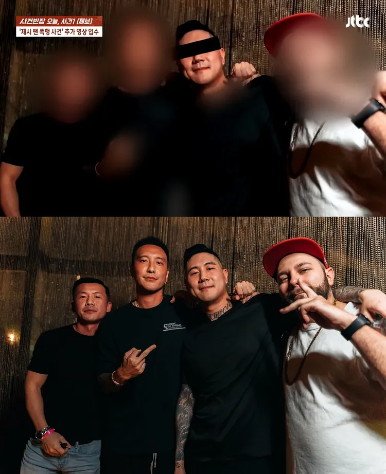 網友根據《事件班長》的馬賽克合照找圖，竟在原圖發現王陽明（下圖左二）的身影。翻攝JTBC、IG