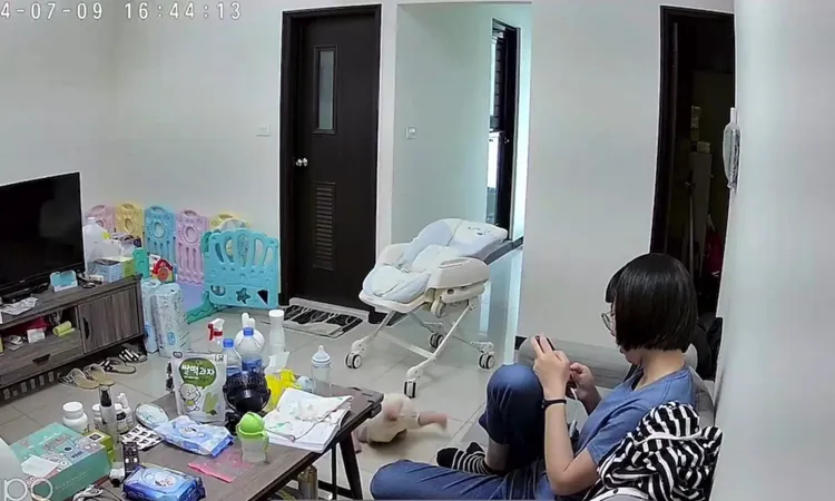 陳姓保母滑手機到忘我，孩子跌傷她也毫不知情。翻攝照片