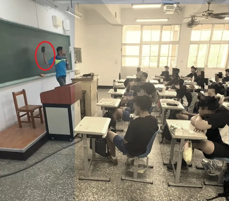 林姓教師拿板擦丟擲學生，過程遭偷偷拍下。讀者提供