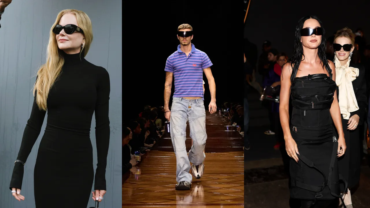 妮可基曼（左圖）、凱蒂佩芮（右圖）現身BALENCIAGA秀場，貝克漢次子羅密歐（中圖）登台走秀。品牌提供