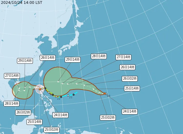 颱風潭美示意圖。氣象署提供