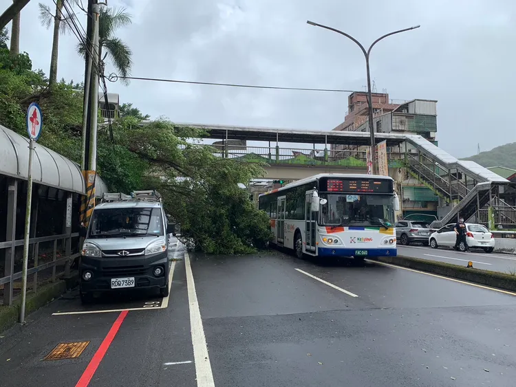 基隆9月22日及23日出現大雨，除導致多處淹水外，還有路樹疑似因此倒塌。葉先鵬攝