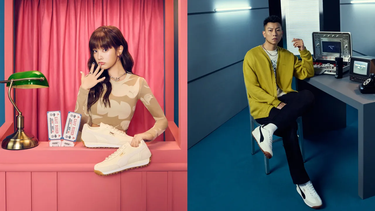 王淨（左）、瘦子（右）演繹同款PUMA Easy Rider Mix鞋。品牌提供
