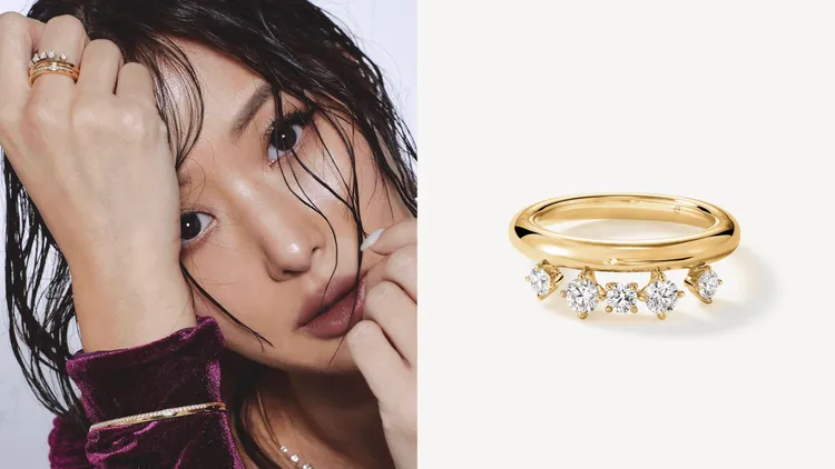 BARRE Floating黃K金鑽石戒指，鑽石總重約0.45克拉，12萬1000元。左圖翻攝孫芸芸IG、右圖品牌提供