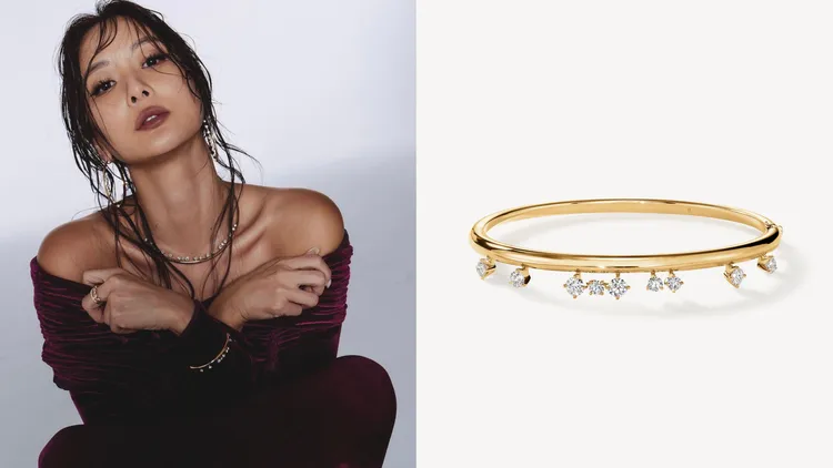 BARRE Floating黃K金鑽石手鐲，鑽石總重約1.00克拉，33萬2000元。左圖翻攝孫芸芸IG、右圖品牌提供