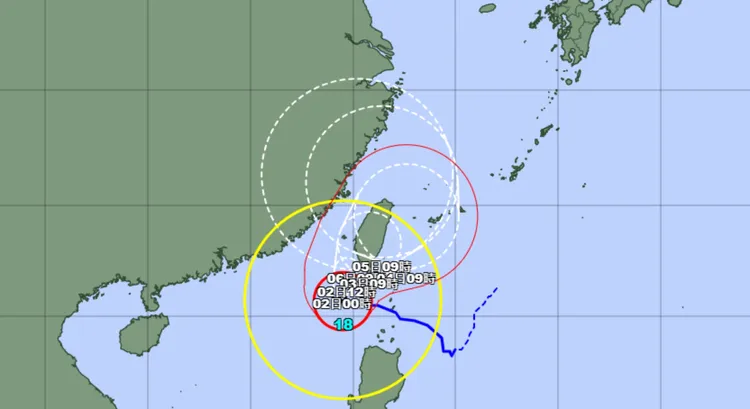 日本氣象廳預測山陀兒路徑西行及近海滯留情況。翻攝日本氣象廳