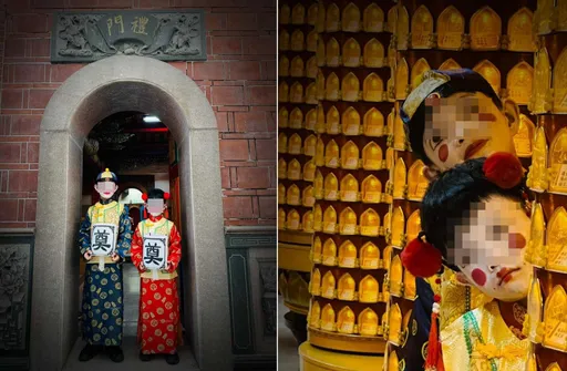 將2子扮金童玉女闖媽祖廟提「奠」燈籠 台中媽媽遭炎上!火速刪文道歉了