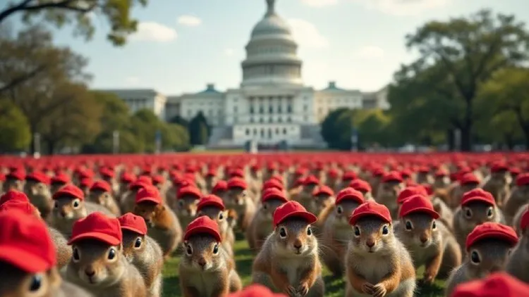 松鼠們戴上川普帽。迷因圖。翻攝自X@UKbitcoinHODL