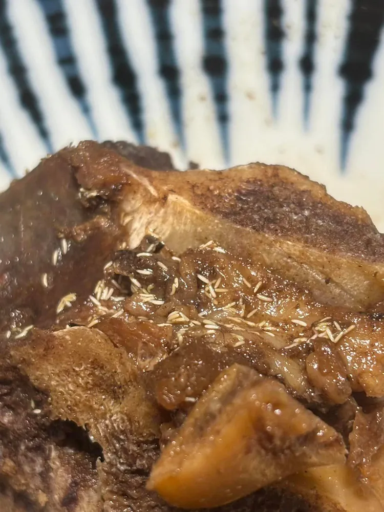 網友附上佈滿蛆蟲肉塊照。翻攝「爆料公社」臉書