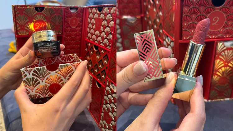 當中擁有15ml特潤全能修護亮眼霜、絕美奢潤精萃唇膏#420等正貨。張家玲攝