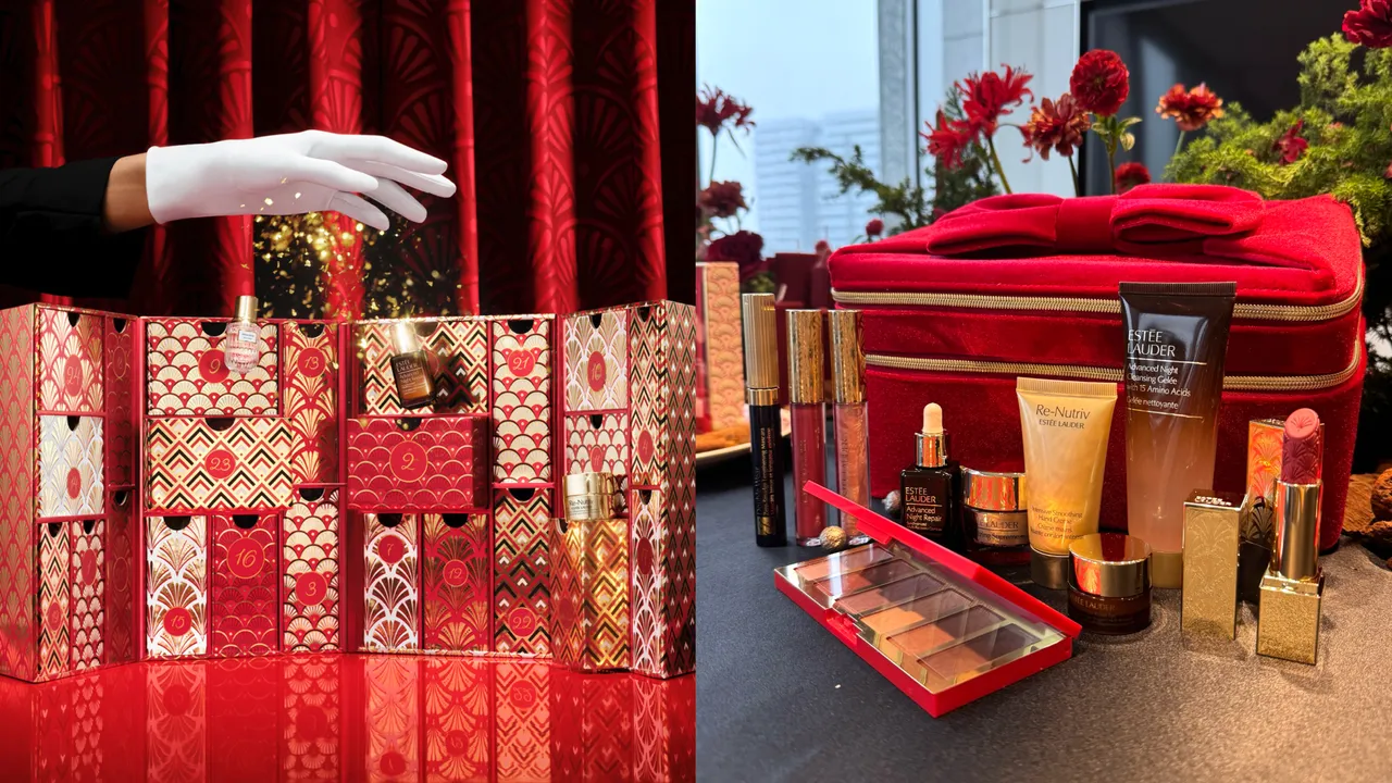 雅詩蘭黛首次推出聖誕倒數月曆，還有只要原價1.9折的魔幻奇蹟歡慶禮盒。左圖品牌提供、右圖張家玲攝